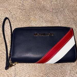 Michael Kors Navy Wristlet Wallet with Red & White Accent NWOT